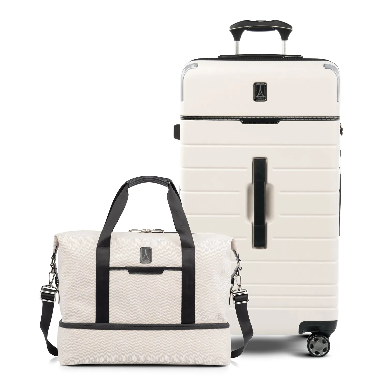 Travelpro® x Travel   Leisure Large Check-in Spinner and Drop-Bottom Weekender Bag Luggage Set