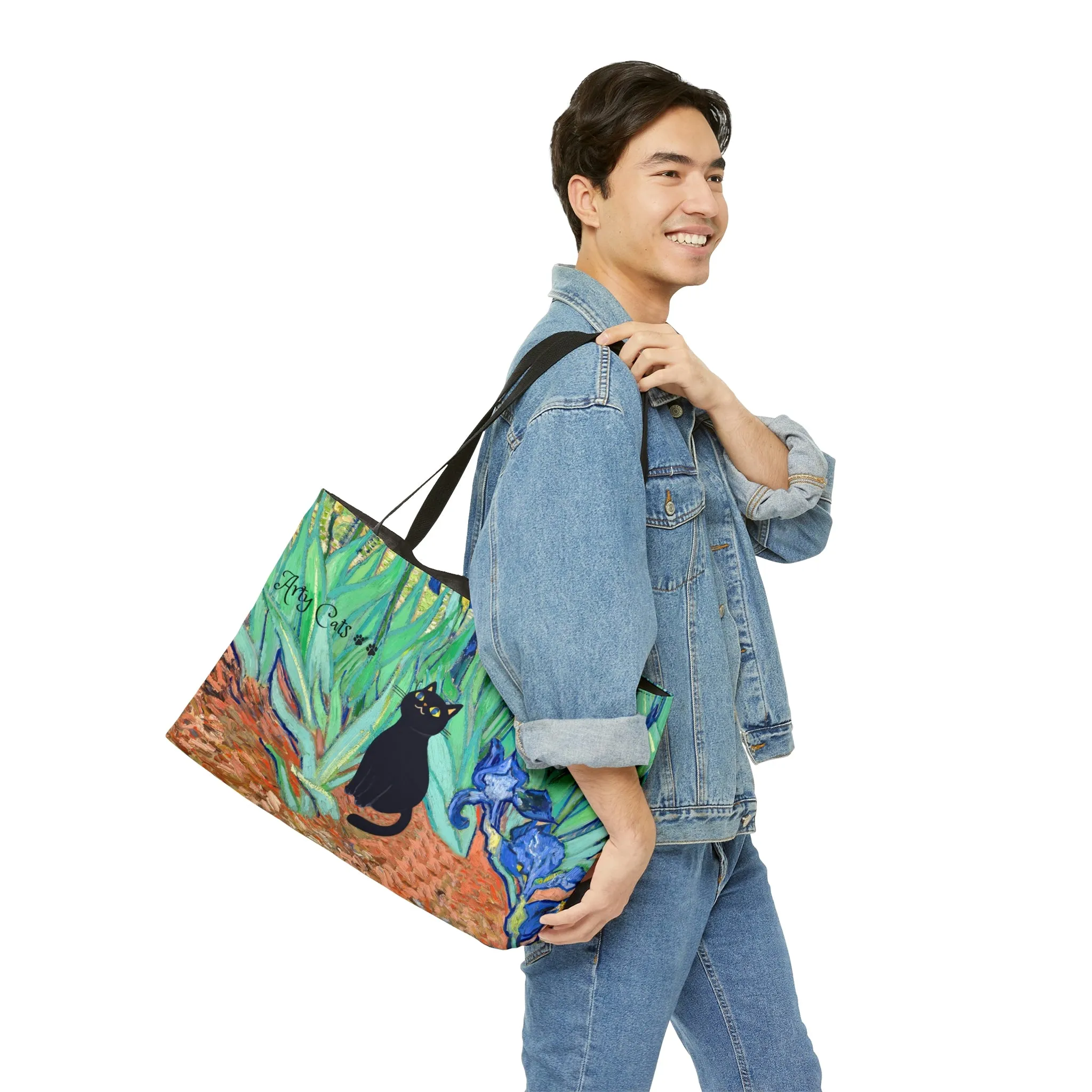 Van Gogh Irises Art Bag, Arty Cats Tote Bag,Cat Lover Gift, Weekender Tote Bag