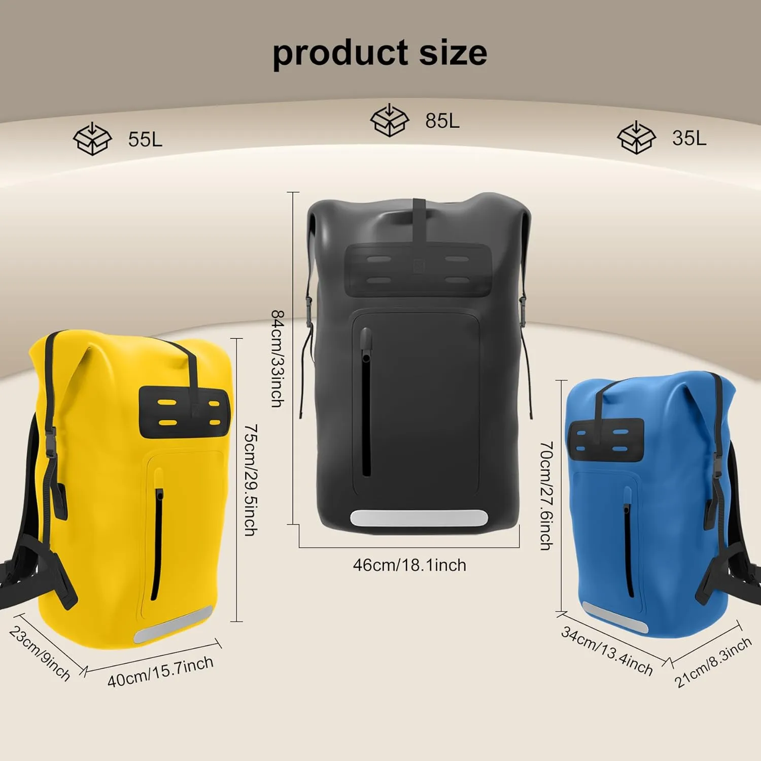 Waterproof BackpackHeavy Duty Hiking Backpack35/55/85L dry bag backpack waterproof for MenRoll-Top Closurefor Kayaking, Travel, Hiking, Fishing, Camping, Motorcycles (green, 35L)
