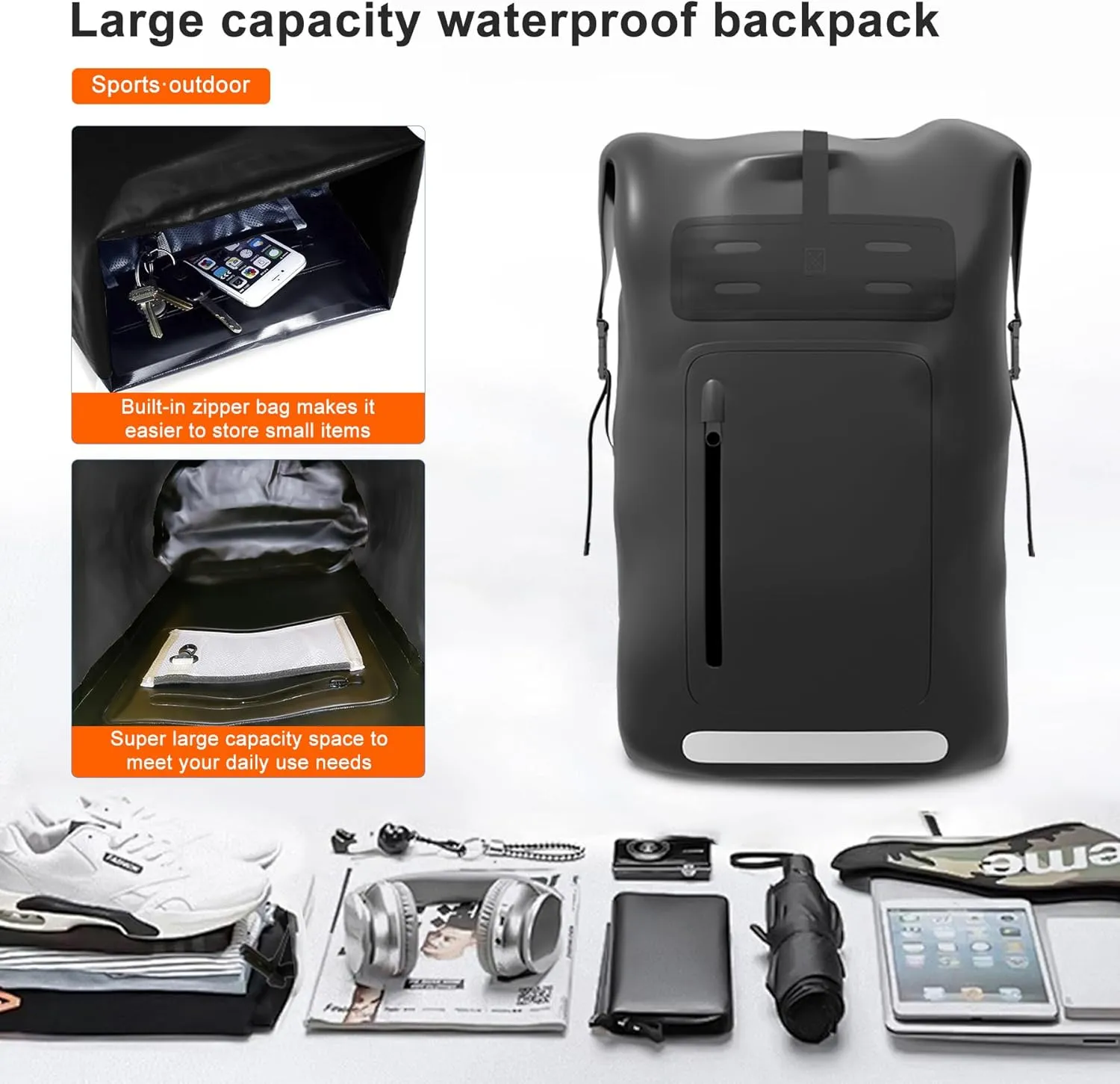 Waterproof BackpackHeavy Duty Hiking Backpack35/55/85L dry bag backpack waterproof for MenRoll-Top Closurefor Kayaking, Travel, Hiking, Fishing, Camping, Motorcycles (grey, 35L)