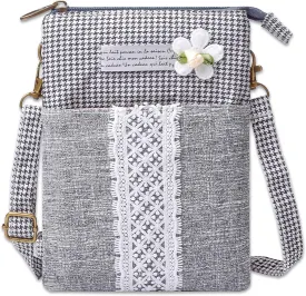 WITERY Leaf Pattern Canvas Cell Phone Purse Wallet Lightweight Small Crossbody Purse Bags for Women Girls